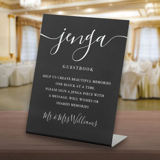 Signe De Table Livre d'or de mariage Jenga écriture Signature (Signature Script Jenga Wedding Guestbook Pedestal Sign)
