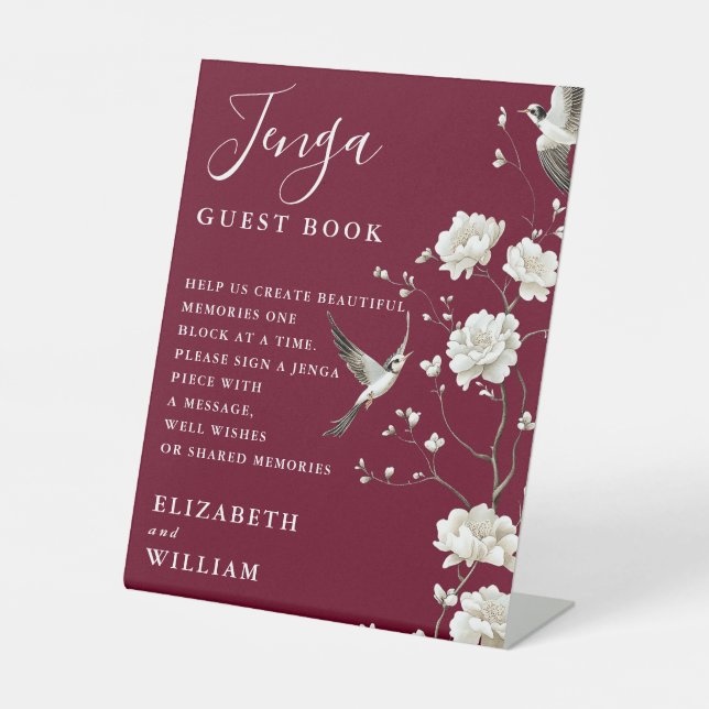 Signe De Table Livre d'or de mariage Jenga en chinoiserie de Bour (Recto)