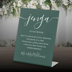 Signe De Table Livre d'or de mariage Jenga vert émeraude élégant