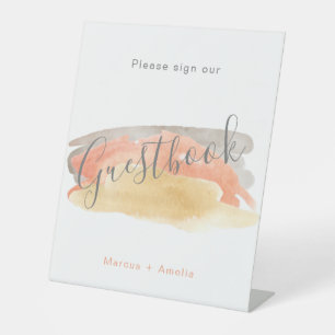 Signe De Table Livre d'or de mariage minimaliste à l'aquarelle él