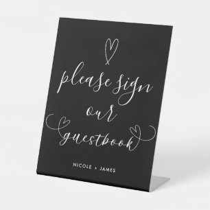 Signe De Table Livre d'or de mariage noir et blanc Modern Hearts