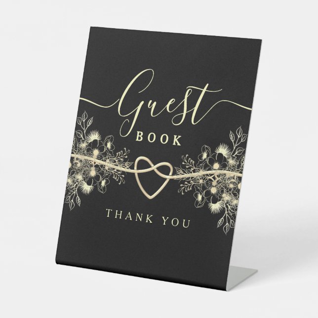 Signe De Table Livre d'or de mariage noir et or pour les invités (Recto)