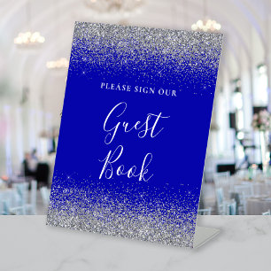 Signe De Table Livre d'or de mariage paillettes bleu roi argent