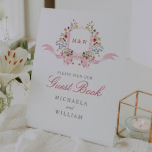Signe De Table Livre d'or de mariage Régence aux fleurs à l'aquar