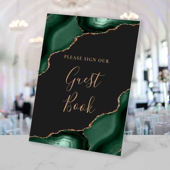 Signe De Table Livre d'or de mariage vert émeraude agate doré fon (Créateur téléchargé)