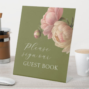Signe De Table Livre d'or de mariage vert olive Rose carminée