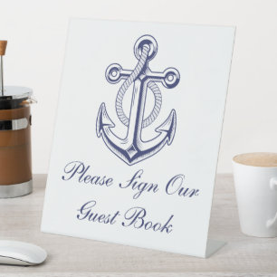 Signe De Table Livre d'or de marin à l'ancre bleu marine nautique