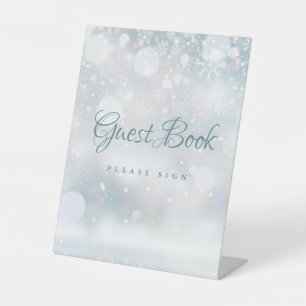 Signe De Table Livre d'or des Snowflakes d'hiver
