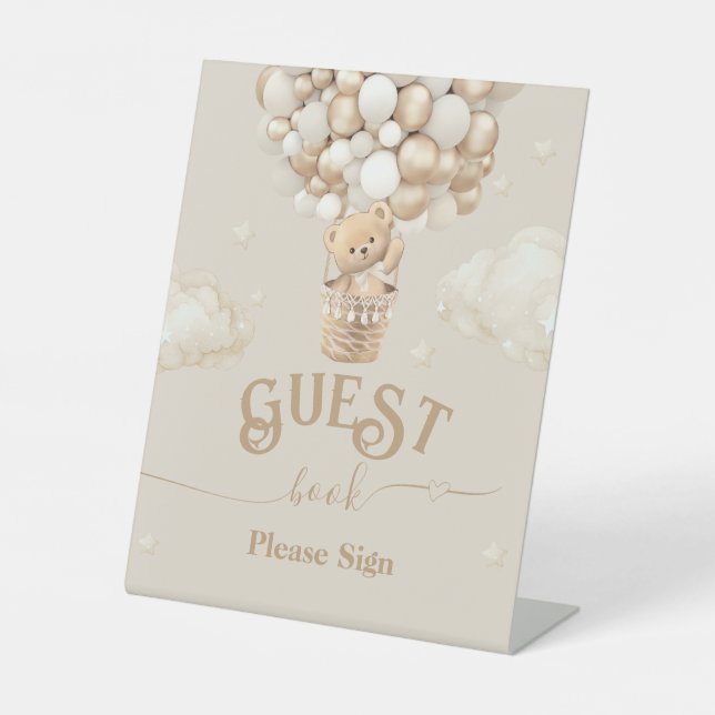 Signe De Table Livre d'or du Baby shower Teddy Bear Balloon (Recto)