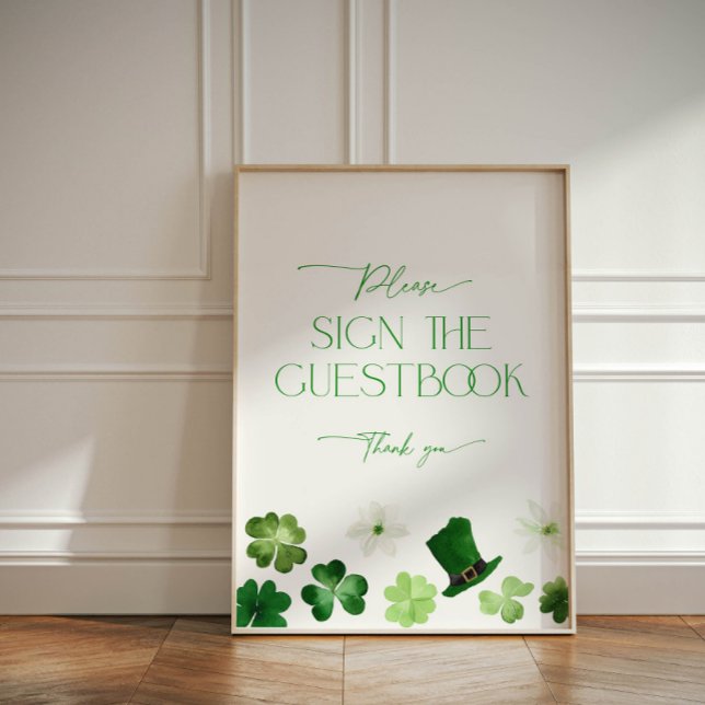 Signe De Table Livre d'or du trèfle vert de la Saint-Patrick (St. Patricks Day green Guestbook Sign)