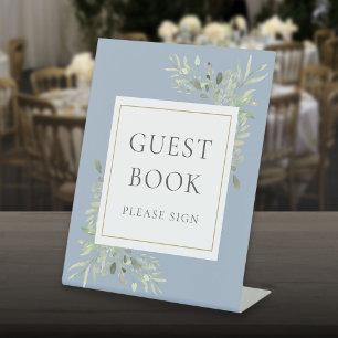 Signe De Table Livre d'or Feuillage de verdure aquarelle Bleu pou