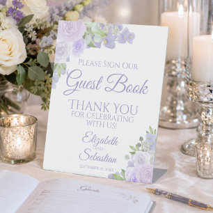 Signe De Table Livre d'or floral violet lavande S'il vous plaît s