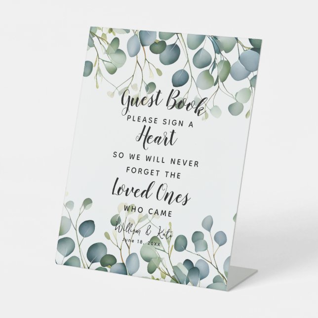 Signe De Table livre d'or mariage coeur vert feuillage eucalyptus (Recto)