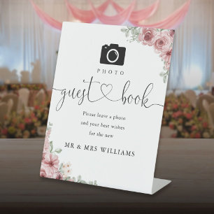 Signe De Table Livre d'or photo Roses Floral Coeur Script