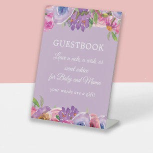 Signe De Table Livre d'or pour Baby Shower Fille Fleurs Rose Viol