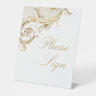 Signe De Table Livre d'or vintage Floral Mariage damassé