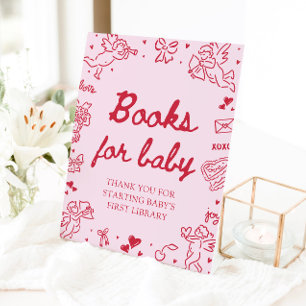 Signe De Table Livres de Fête de Naissance Bébé Rose Rouge Saint-