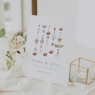 Signe De Table Livres et Cadeaux Bohème Bleu Baby Shower de Plage