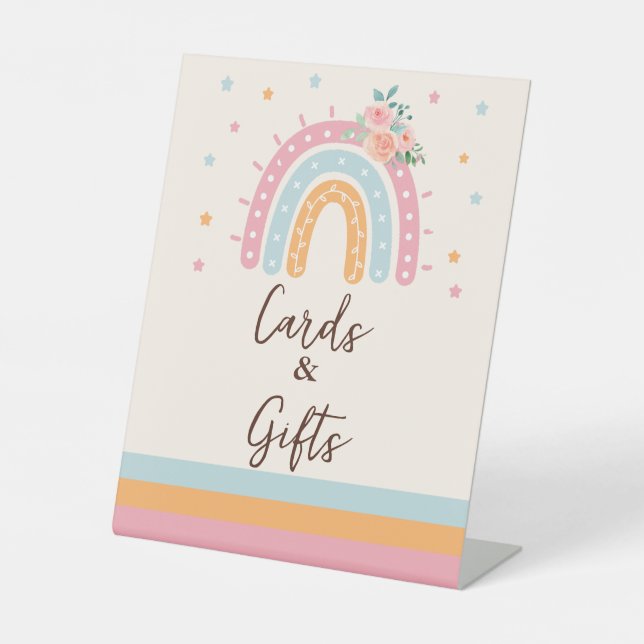 Signe De Table Livres et cadeaux Rainbow Baby shower rose Pedesta (Recto)