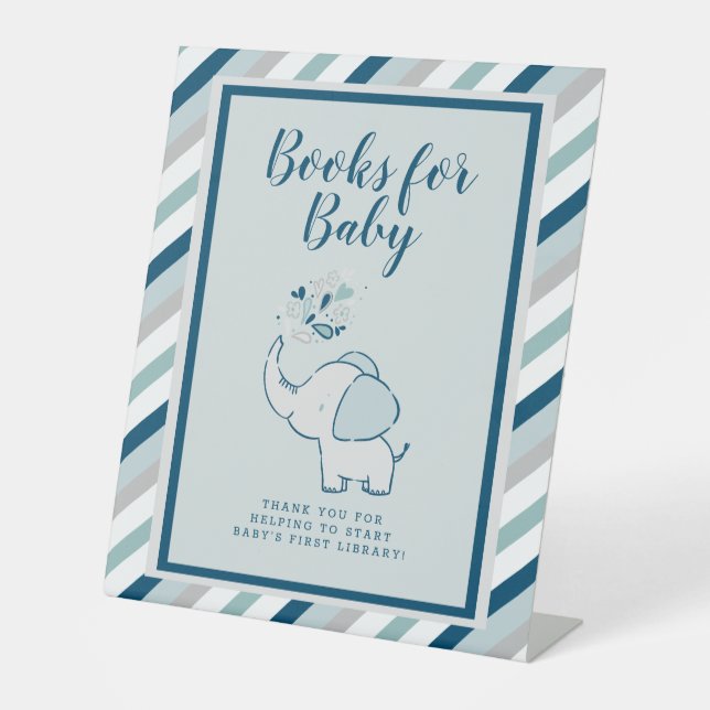 Signe De Table Livres Navy & Mint pour Baby Elephant Baby shower (Recto)