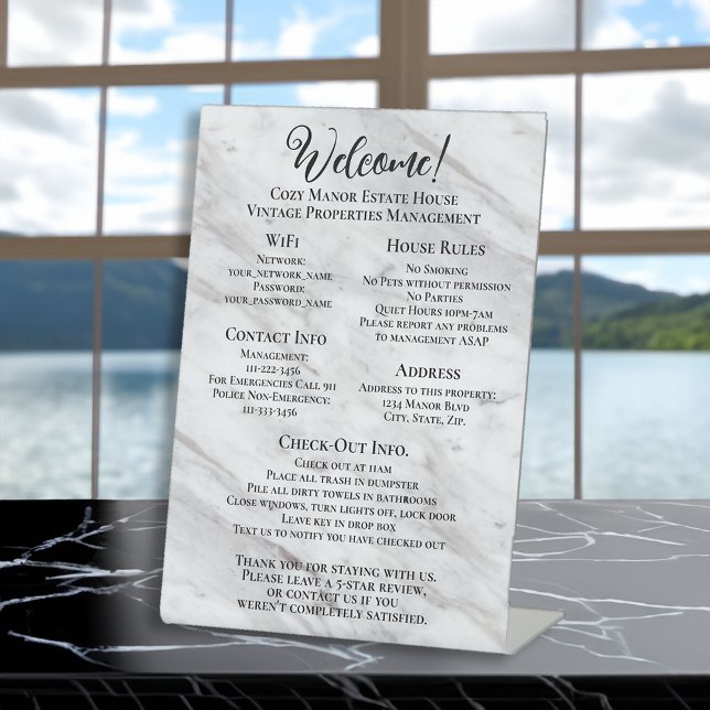 Signe De Table Location de vacances Bienvenue Informations sur la (vacation rental custom guest information sign)