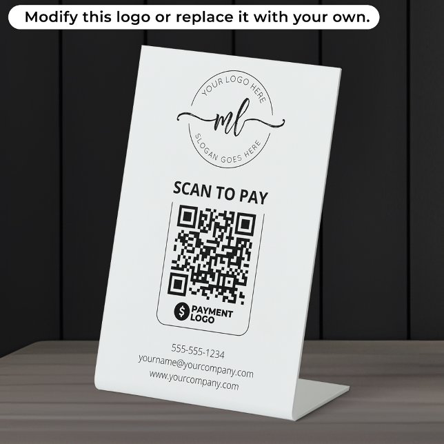 Signe De Table Logo à Initiales Monogramme avec Code QR Scan pour (Créateur téléchargé)