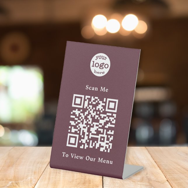 Signe De Table Logo Brown moderne et élégant QR Code Restaurant M (Modern Elegant Brown Logo QR Code Restaurant Menu Pedestal Sign)