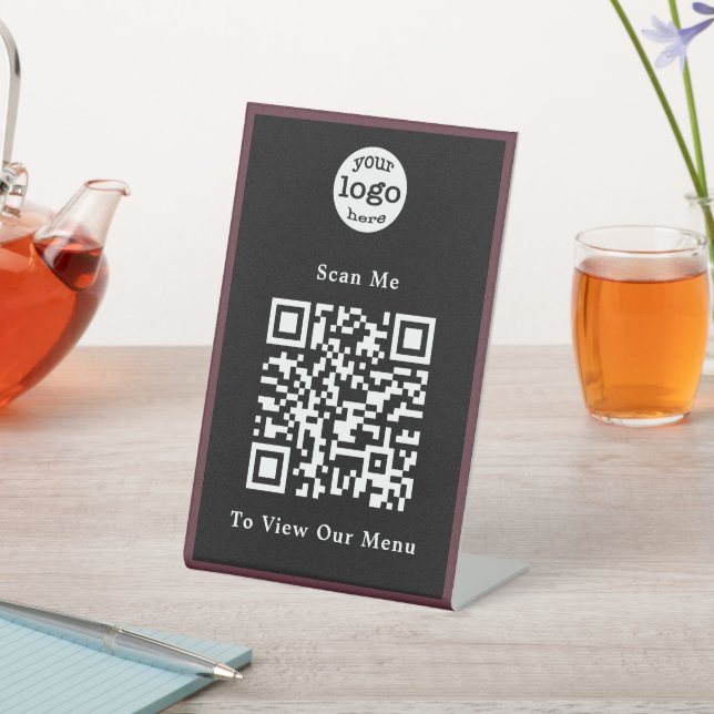 Signe De Table Logo Brown noir moderne QR Code Restaurant Menu (In SItu)