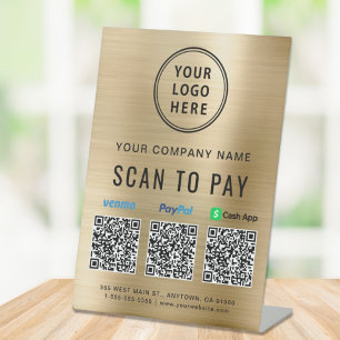 Signe De Table Logo Code QR de paiement à balayage Or