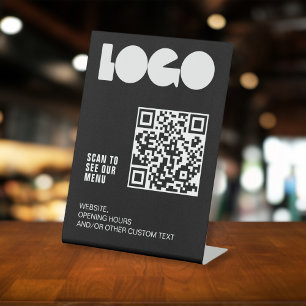 Signe De Table Logo Code QR Menu Scan Black Restaurant Table
