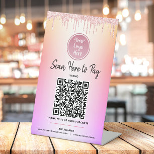 Signe De Table Logo Code QR Rose Paillettes Gouttes Ombre Payer I