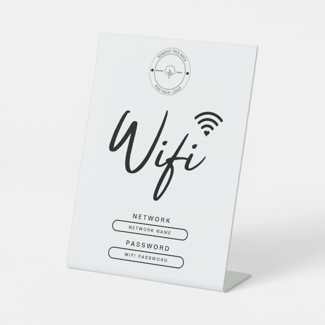Signe De Table Logo d'affaires moderne noir et blanc Détails Wifi (Recto)
