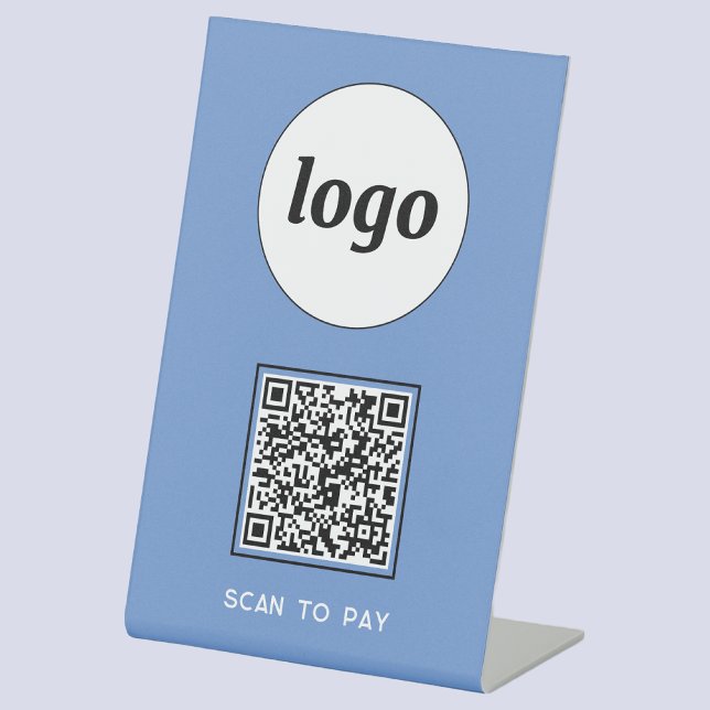 Signe De Table Logo de code QR Analyse d'entreprise pour payer bl (Logo QR code Scan to Pay table tent sign for cafe bar restaurant shop store stall business)