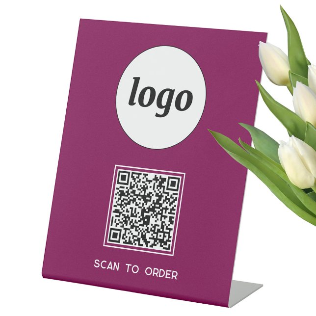 Signe De Table Logo de code QR Business Scan pour commander Magen (Simple logo with custom text and QR code business branding promotional scan to order pedestal sign)