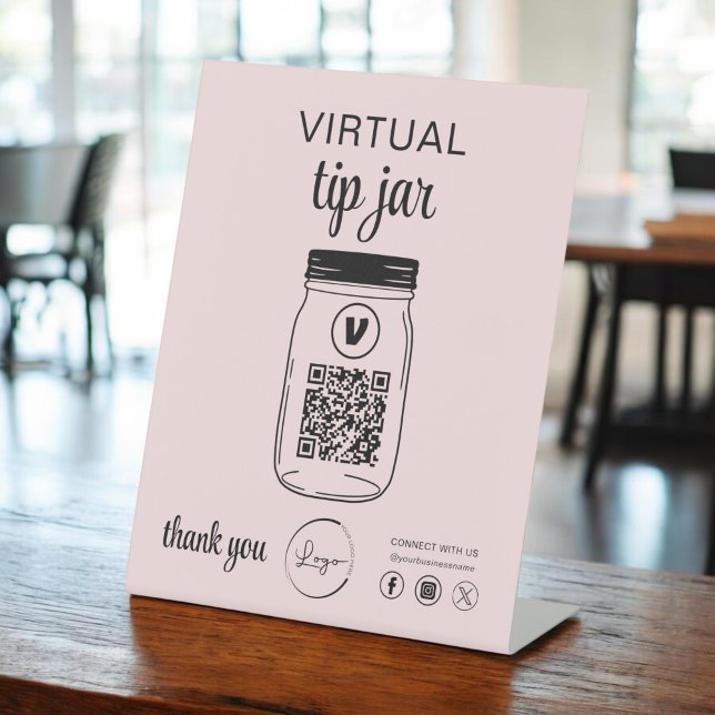 Signe De Table Logo de code QR Jar de conseil virtuel rose (Créateur téléchargé)