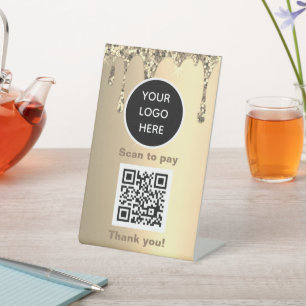 Signe De Table Logo de code QR Parties scintillant Gold Business 