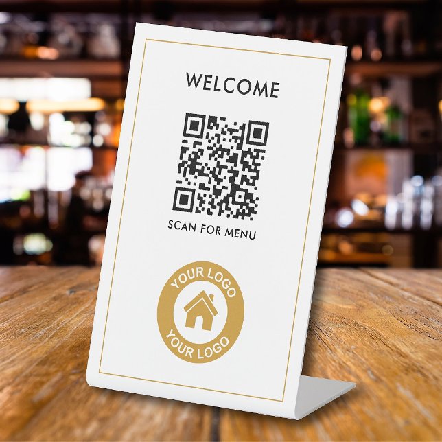 Signe De Table Logo de code QR personnalisé Texte Entreprise mode (Créateur téléchargé)