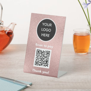 Signe De Table Logo de code QR Rose Gold Business Scan me Website