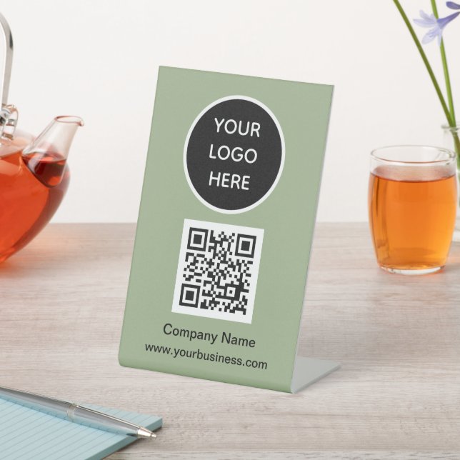 Signe De Table Logo de code QR Sage Green Business Scan me Websit (In SItu)