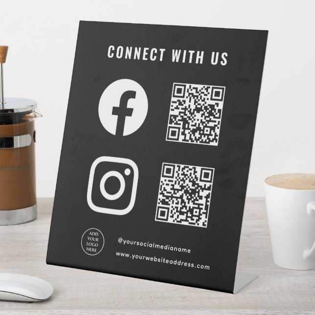 Signe De Table Logo de code QR Suivez Scan Connect With Us (In SItu)