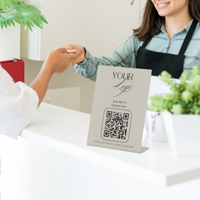 Signe De Table Logo de code QR texte personnalisé premium pastel  (Créateur téléchargé)