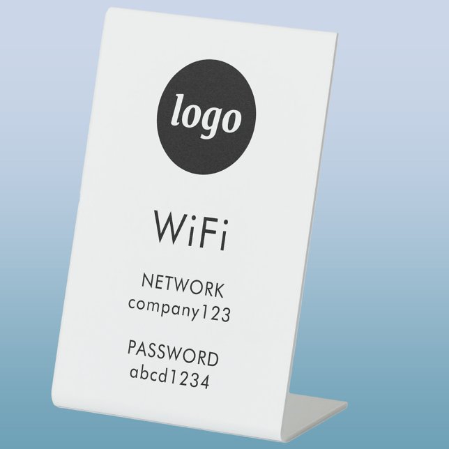 Signe De Table Logo de code WiFi pour les entreprises Internet (Modern minimalist business logo WiFi code network password pedestal sign)