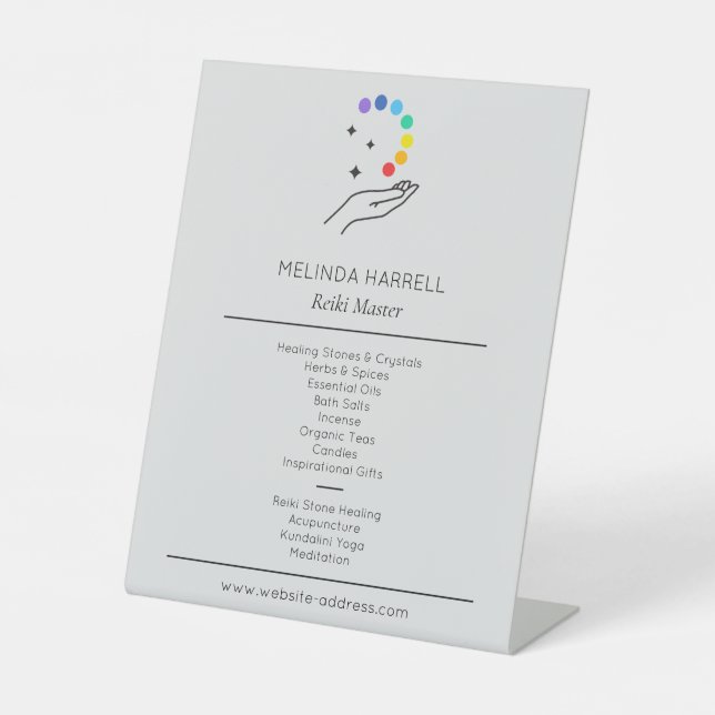 Signe De Table Logo De Guérison Reiki, Massage Thérapie Lt Grey (Recto)