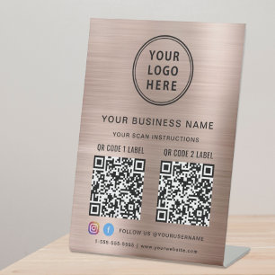 Signe De Table Logo de l'entreprise 2 QR Codes des médias sociaux