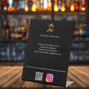 Signe De Table Logo de l'entreprise code qr instagram noir texte