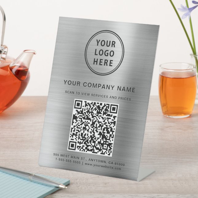 Signe De Table Logo de l'entreprise Créez votre code QR Silver (In SItu)