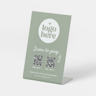 Signe De Table Logo de paiement vert Code QR Scan pour payer