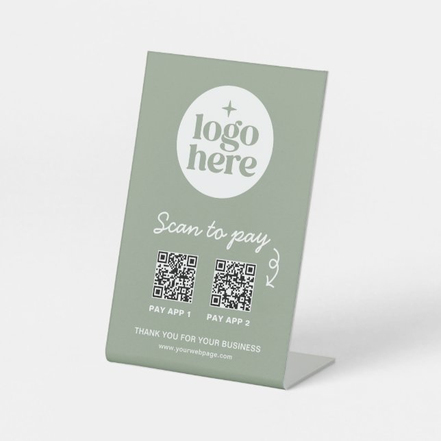 Signe De Table Logo de paiement vert Code QR Scan pour payer (Recto)