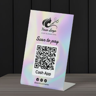 Signe De Table Logo de salon de coiffure holographique Cashapp Sc