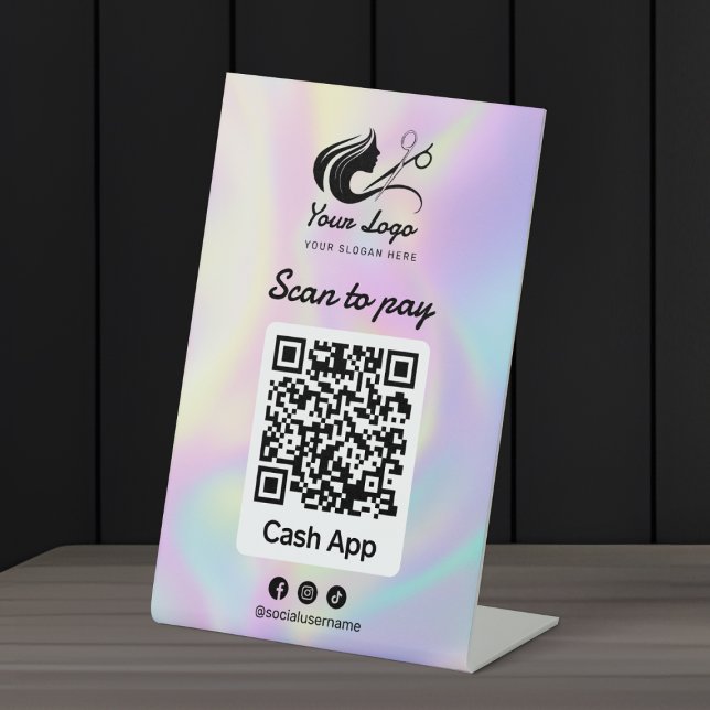 Signe De Table Logo de salon de coiffure holographique Cashapp Sc (Créateur téléchargé)